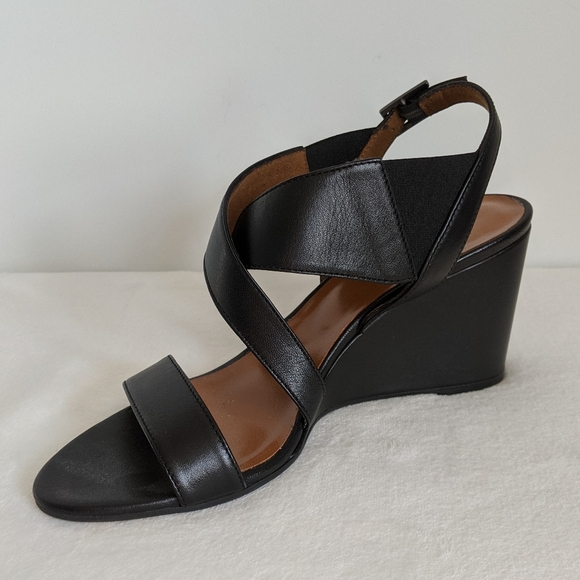 Aquatalia Sandals Nappa Leather Open Toe Slingback Strappy Wedge Black 10 NWOB - Picture 6 of 16